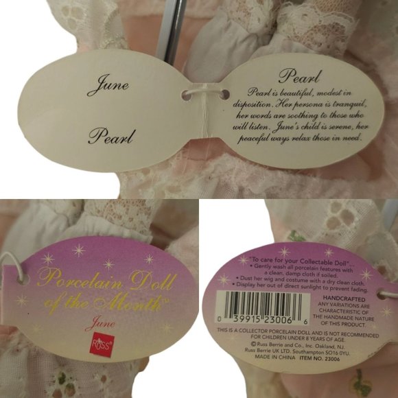 Vintage Russ Porcelain Doll Of The Month June Pearl Stand Handcrafted Pink Dress - Picture 10 of 12